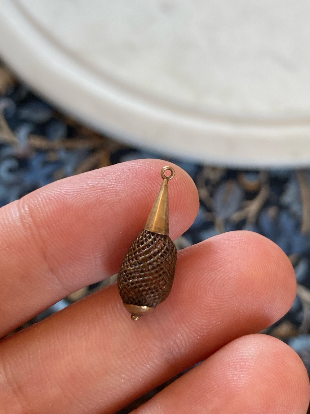 Antique Victorian Hairwork Charm Ornate Woven Teardrop Mourning Jewelry